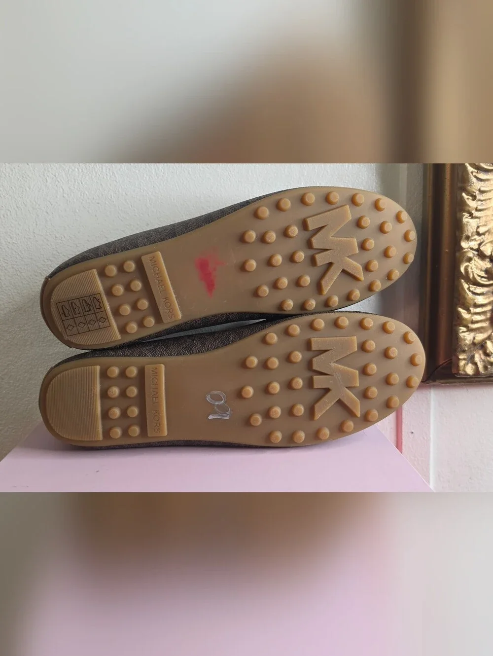Michael Kors Brown Logo-Print Moccasin Loafers with Gold Accent